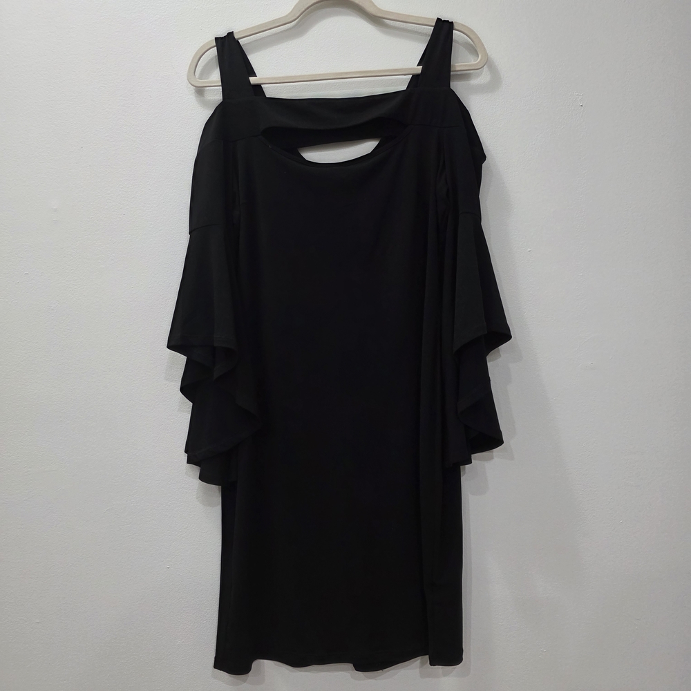 VENUS Black Mini Dress with Ruffle Sleeves